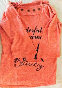 Graphic Bell Sleeve Top - Coral Color