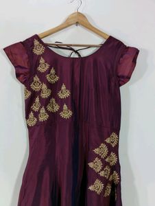 Purple Embroidered Ethnic Gown (Women)