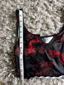 SHEIN USA - dragon Print Lettuce Cut Crop Top