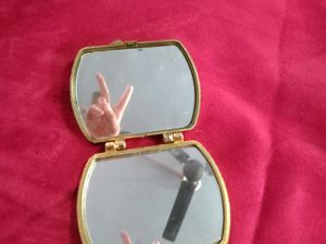 Vintage Doll-Face Mirror &amp; Evil-Eye Heart Charm