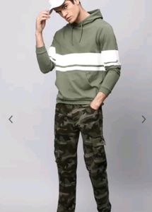 Olive Green Color Block Hoodie
