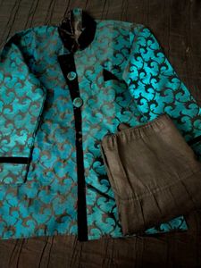 Blue Velvet Sherwani Set