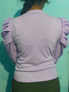 Lilac Puff Sleeve Mock Neck Top