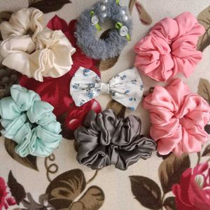 Women Scrunchies + Bow Clip