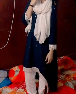Beautiful Navy Blue Tail Cut Top Set For Girls