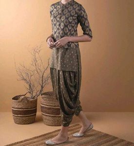 Olive Printed Rayon Straight KurtaWith Salwar&amp;Srug