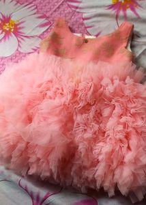 Pink Colour Baby Frock And White Pink Colour Slipers