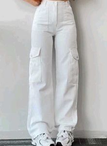 White Wide Leg Cargo Pants