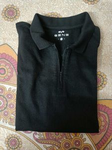 Black Ribbed Polo Shirt