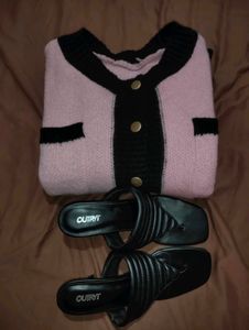 Combo-Sweater+Quilted Kitten-Heeled Sandals