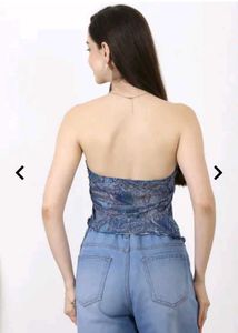 Blue Paisley Tie-Front Tube Top