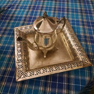 Silver Plate And Kettle Set
