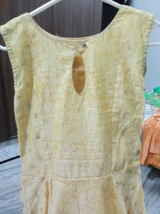 Yellow Embroidered Gown. Full Length - 56 Inche