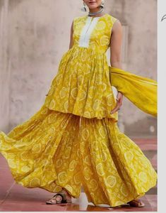 Yellow Floral Print Sharara Suit