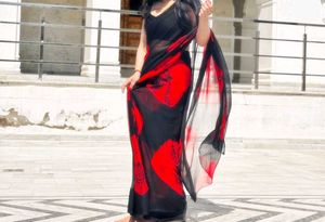 Red &amp; Black Floral Saree