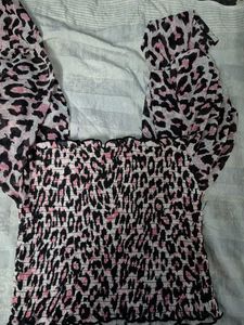 Pink Leopard Smocked Top