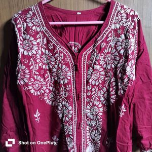 once worn Dark maroonish-red chicken work Embroide