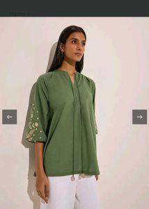UTSA by Westside Elegant Green Embroidered Top