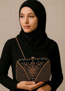 Teal Embroidered Clutch with Chain