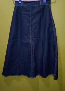 Button-Front Denim A-Line Skirt