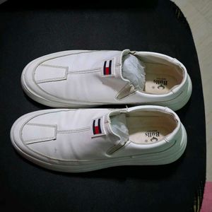 White Leather Slip-On Sneakers