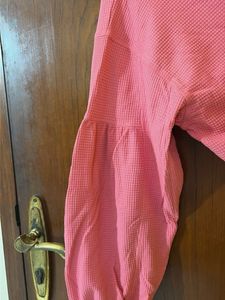 Pink Drawstring knit Cropped Top