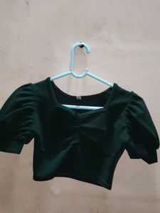 Green Puff Sleeve Crop Top👗🫧
