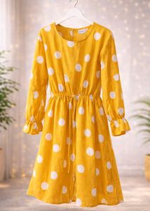 Yellow Polka Dot Long Sleeve Dress