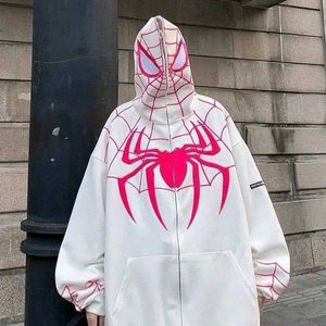Unisex White Spiderman Full Zip-up Hoodie