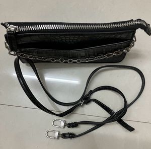Mango Black Croc Effect Slingbag