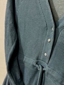 Blue Ribbed Button-Up dress