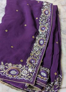 Purple Embroidered dimond work saree