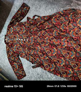 Patterned front slit dress