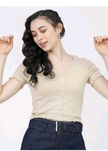 Cute Ruffle Trim Button-Up Top