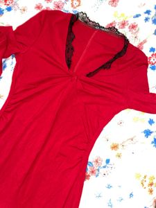 Red Lace Trim Long Sleeve Top