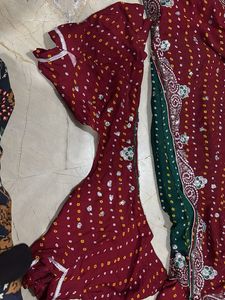 Bandej Red N Green Saree With Blouse