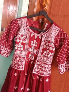 Red Embroidered Kurta Set