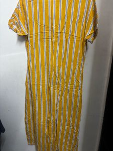 Yellow and White Striped Long Shirt Dress