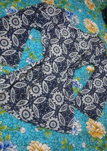 Blue Printed Flared Sleeve Kurti