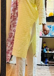 Sale ❗️Yellow Chickankari Kurti