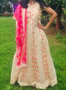 Beautiful White Anarkali with Pink Gold Florals