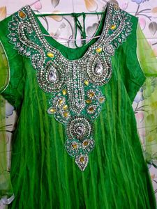 Green Anarkali Suit With Heavy Work On Neck🤩