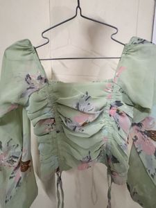 Floral Print Long Sleeve Crop Top