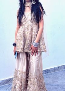 Nude Golden Embroidered Weading Dress