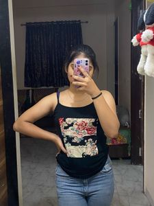 black floral print camisole top