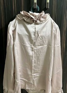 New Satin Ruffle Shirt (Beige)