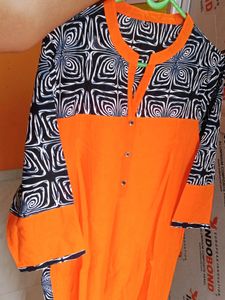 New Orange Straight Women Solid Kurti