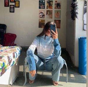Blue Highneck Combo With Red Sweater