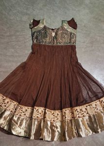 Brown & Gold Anarkali Dress