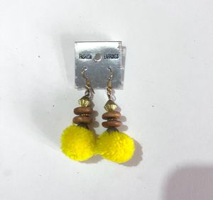 Sunny Yellow Pompom Drop Earrings - Boho C